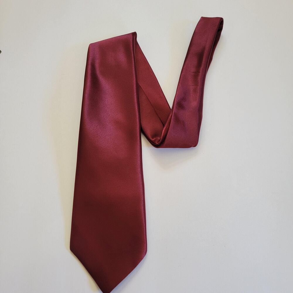 Red Silk Neck Tie Mens One Size Solid Satin Handcrafted Formal Wedding